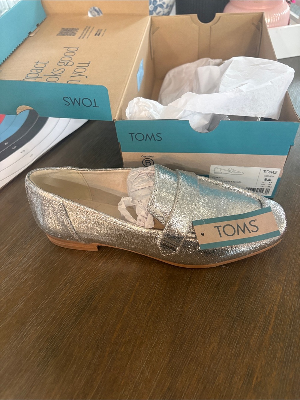 TOMS Silver Metallic Penny Loafers
